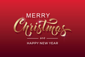 Merry Christmas and Happy New Year hand lettering calligraphy. Vector holiday illustration element. Typographic element for congratulations.