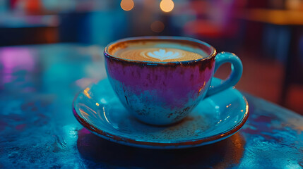 Blue and Purple Mug with Coffee Art, Generative Ai