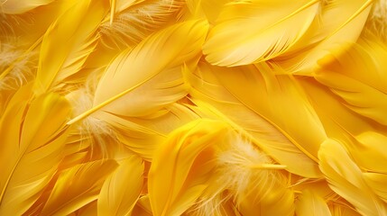 A vibrant arrangement of yellow feathers, showcasing their texture and color in a visually appealing manner.