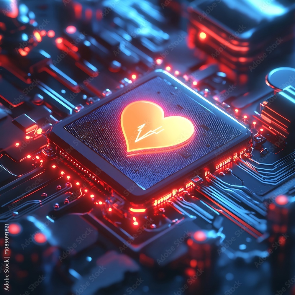Poster glowing medical chip implant for real time health monitoring and data analytics on mobile device