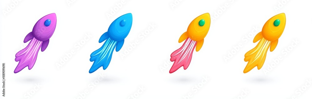 Poster astenoids falling with fire trails in outer space. realistic 3d illustration set of burning comets w