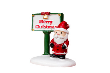 Miniature Santa Claus figurine isolated on a clean white background with a clipping path