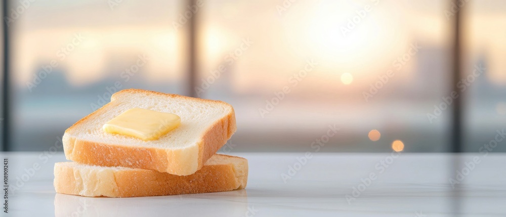 Poster a slice of bread with butter on top of another slice of bread