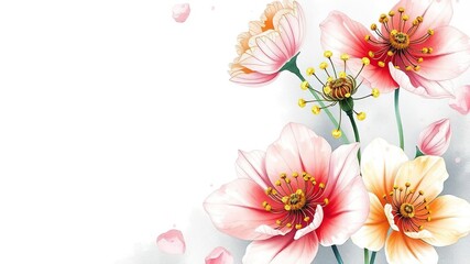 Naklejka premium Delicate watercolor flowers with intricate golden details, artistic expressions, gold accents