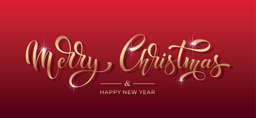 Merry Christmas and Happy New Year hand lettering calligraphy. Vector holiday illustration element. Typographic element for congratulations.