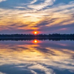 Obraz premium beautiful sunset over the lake