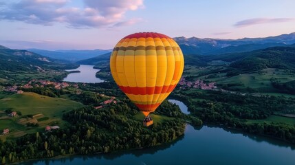 Fototapeta premium Scenic Aerial View of a Colorful Hot Air Balloon