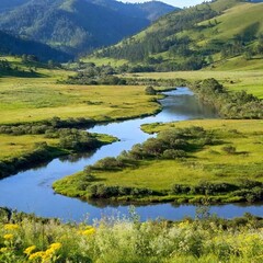 Obraz premium beautiful landscape with lake and mountains