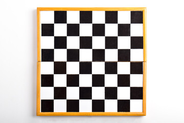 Chess board isolated on white background with clipping path. Wooden chess board. Top view
