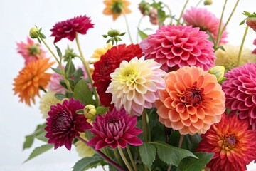 Vibrant Dahlias in a Colorful Floral Arrangement, garden flowers, floral design, spring flowers, outdoor decor, seasonal flowers