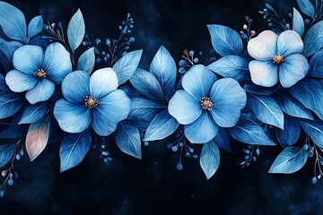A blue flower bouquet with a dark background