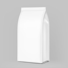 Realistic closed quad seal bag mockup. Vector illustration isolated on grey background. Perfect for easy customisation and editing your graphics on a mockup. EPS10.