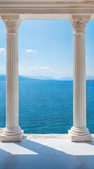 Fototapeta premium White Columns Framing a Breathtaking Ocean View