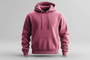 A pink hoodie with a hood is displayed on a white background