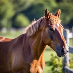 A close-up photo of a horse nuzzling a fence, deep focus showing the fine details of its whiskers, lips, and the weathered wood, eye-level shot to create a sense of warmth and curiosity in the portrai