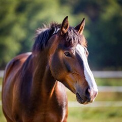 Obraz premium A close-up photo of a horse's nostrils flaring as it exhales in cold air, deep focus showing the texture of its skin and the mist forming around its muzzle, eye-level shot for an intimate and dynamic 