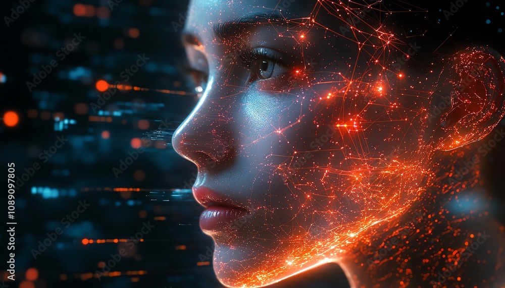 Poster artificial intelligence surrounded by a digital web background, representing virtual technology, fut