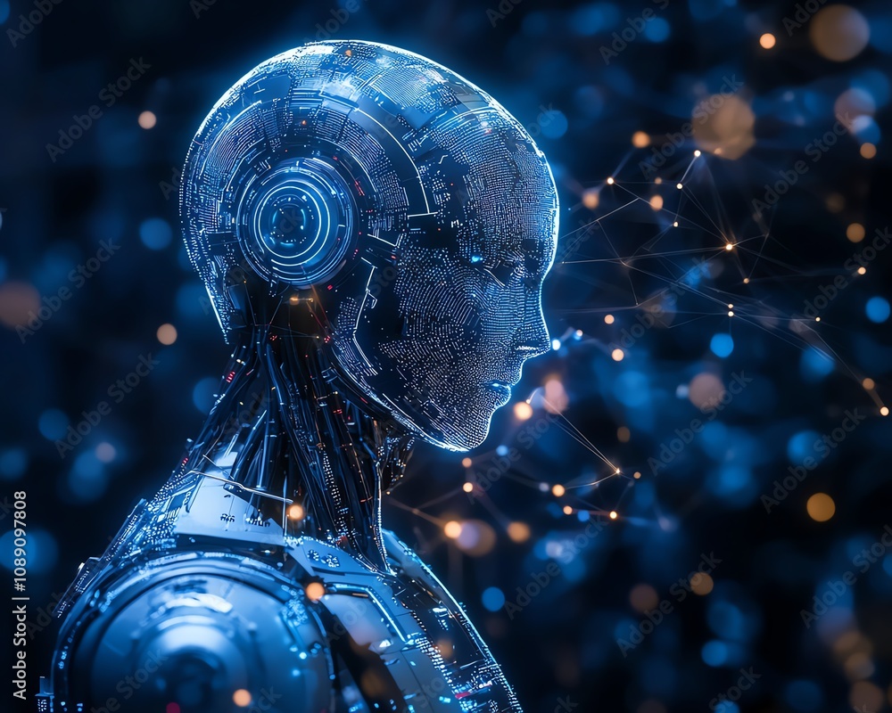 Poster artificial intelligence visualized within a technology web, representing virtual ai concepts, interc