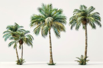 Fototapeta premium Three Palm Trees Against a White Background