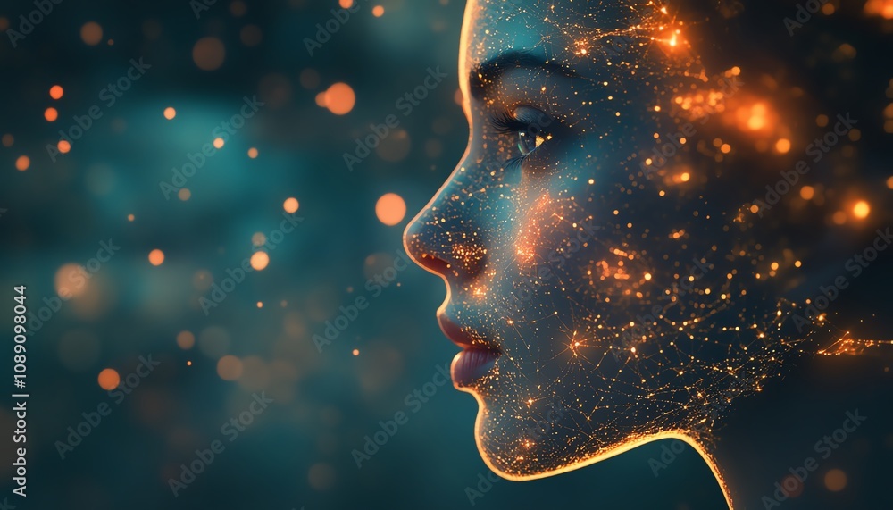 Poster artificial intelligence depicted in a futuristic technology web background, representing a virtual c