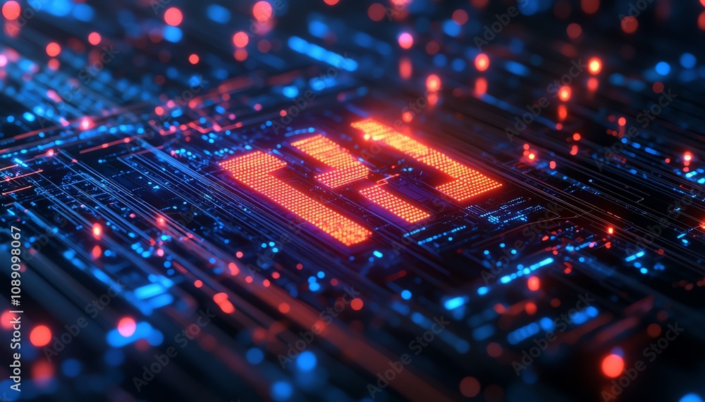 Poster artificial intelligence depicted in a futuristic technology web background, representing a virtual c