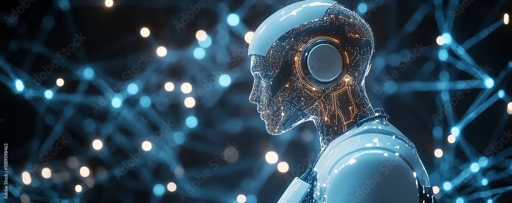 Poster artificial intelligence in a virtual concept, depicted within a technology web background, symbolizi