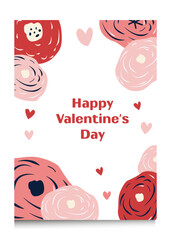 Modern design template of Valentines day, posters Trendy minimalist aesthetic with roses Red, pale pink  colors on white.