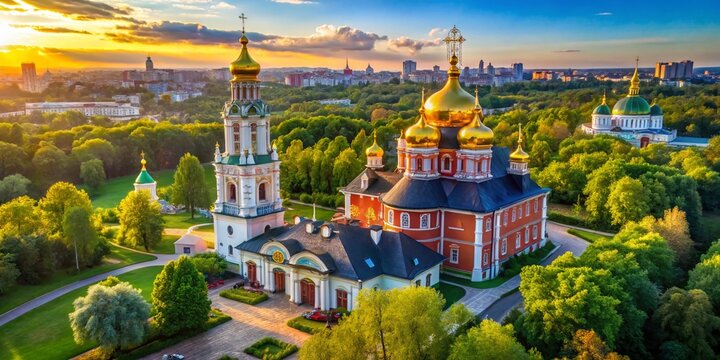 Aerial View of Convent of Saints Martha and Mary with Holy Mandylion Above the Main Door in Moscow, Russia, Showcasing Historic Architecture and Religious Significance
