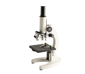 Microscope in laboratory isolated on white background.
