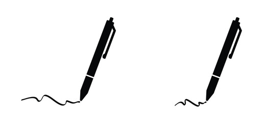 Fototapeta premium Ballpoint pen or pencil icon set. Pen ball and drawing line. Hand written signature. Pen ondertekent een contract met handtekening. Signing contract. For work, office or school tools.