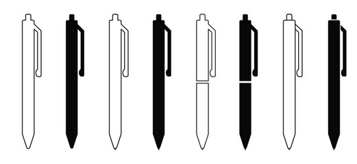 Ballpoint pen or pencil icon set. Pen ball and drawing line. Hand written signature. Pen ondertekent een contract met handtekening. Signing contract. For work, office or school tools.