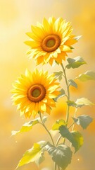 Obraz premium Bright Sunflowers Blooming in Warm Golden Light, Vibrant Nature digital painting phone wallpaper