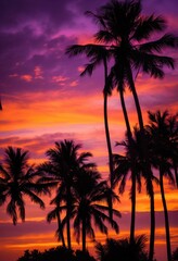 vibrant silhouettes palm trees stunning sunset backdrop radiating warmth colorful contrasts, landscape, nature, sky, cloud, horizon, light, shade, gradient