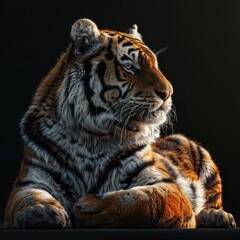 Obraz premium Majestic Tiger Posing in Golden Light. Wildlife Photography, Endangered Species Awareness