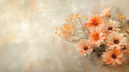 Floral Arrangement Featuring Peach Fuzz Tones Highlighted by Softly Blurred Background and Generous Text Space
