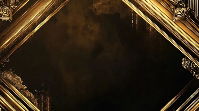 Opulent gold Art Deco frame with intricate ornate corners set against a dark background, perfect for elegant invitations or upscale branding designs