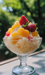 Summer-Themed Shaved Ice Dessert Kakigori Topped with Sweet Syrups for a Cool Treat