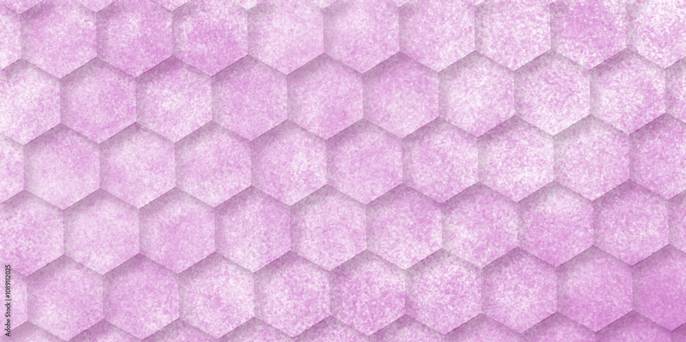 Poster abstract background hexagon pattern with grunge wall effect pink color texture. futuristic geometry 