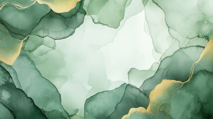 Naklejka premium Abstract green and gold marble texture showcasing fluid ink art with a high-quality finish, featuring watercolor and alcohol ink techniques.