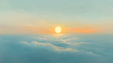 Fototapeta premium Serene Sunrise Over Layers of Soft Clouds with a Gentle Orange and Blue Gradient Illuminating the Sky at Dawn
