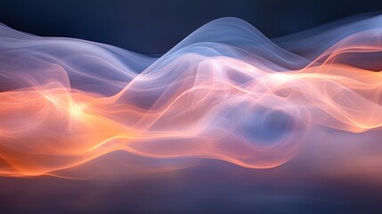 Obraz premium Ethereal waves of mist and smoke blend gracefully, showcasing a captivating contrast of dark and light amid a soft glowing ambiance.