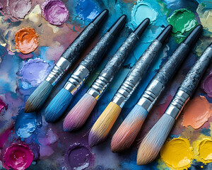 Fototapeta premium Colorful paintbrushes on a palette.