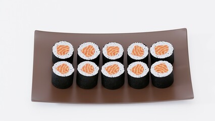 Japanese Cuisine Sushi Plate Render with Assorted Rolls and Sashimi | Photorealistic Food Visualization for Packaging Design, Digital Menus, Japanese Restaurant Ads, and Culinary Branding Projects