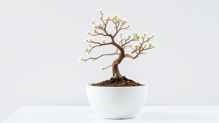 small delicate bonsai tree in white ceramic pot, natural beauty, white ceramics, small tree