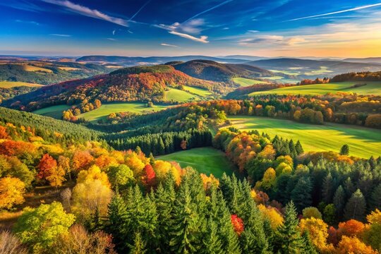 Breathtaking View from the Top of Topfer Hill near Oybin in Saxony, Showcasing Scenic Landscape and Natural Beauty with Clear Sky and Lush Greenery