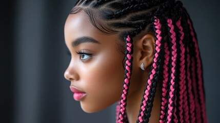 Dual-ended synthetic braids featuring vibrant pink dreadlocks interwoven with dark hair, showcasing a stylish side profile.
