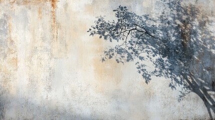 Textured concrete wall with a tree's shadow creating abstract patterns, offering a unique backdrop for text in a vertical composition, ideal for designs.