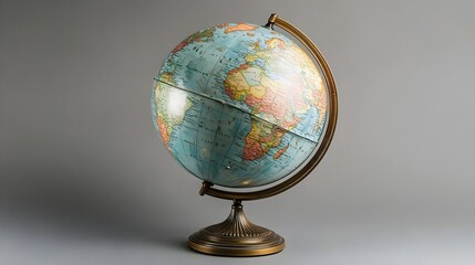 a glass globe with the map of the world, blank background, studio lighting. This model of our planet's Globe. 3d render illustration of an old map desk globe.  Model of the Earth in close-up