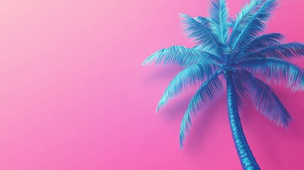 Obraz premium Vibrant blue neon palm tree with abstract design against a bright pink backdrop perfect for summer party flyers and tropical-themed events.