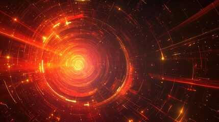 Obraz premium Vibrant abstract digital background showcasing a swirling vortex of glowing red and orange lines symbolizing resilience and adaptability in technology.
